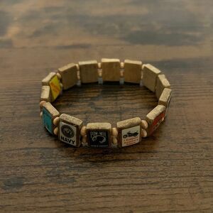 Wrist Story Wooden Military Tile Bracelet USA Patriotic Army Navy Marines Gift